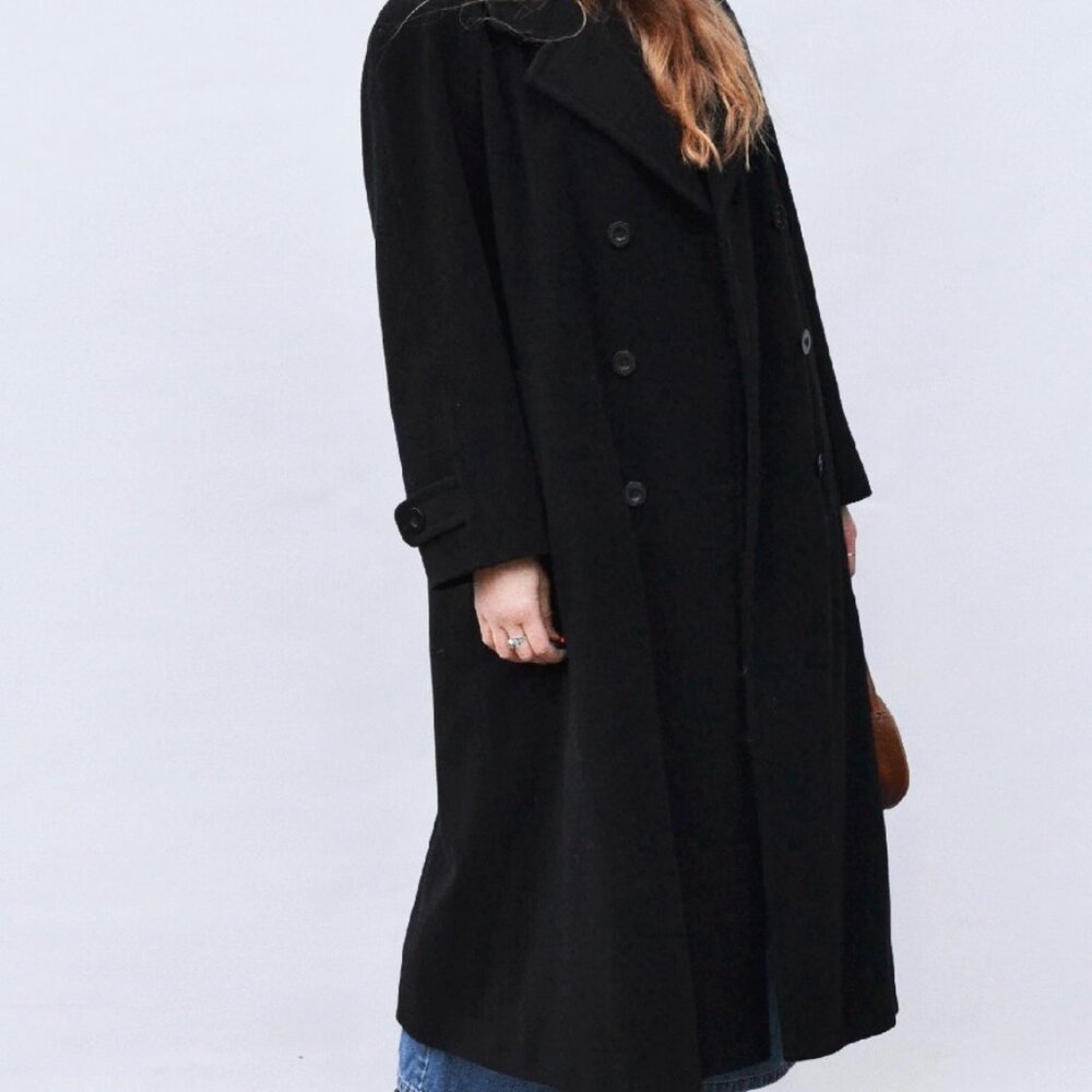 Black wool maxi length coat